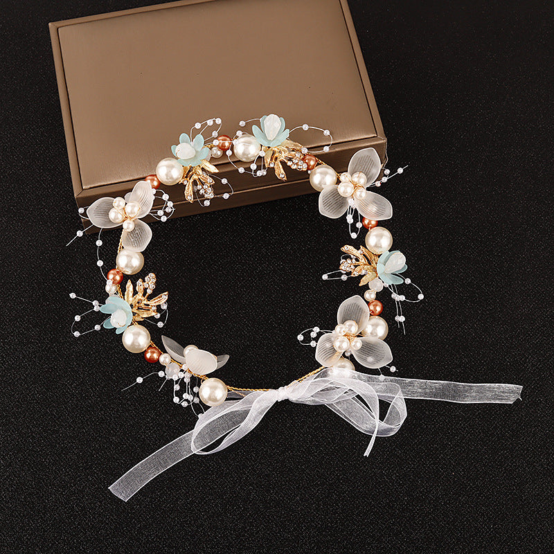 Children's Wreath Head Ornament - Flower Headband for Kids, Pearl & Rhinestone Design