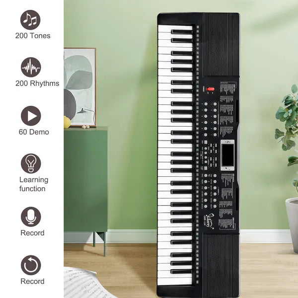 61 Key Electronic Keyboard with Stand, Bench, Speakers & Microphone