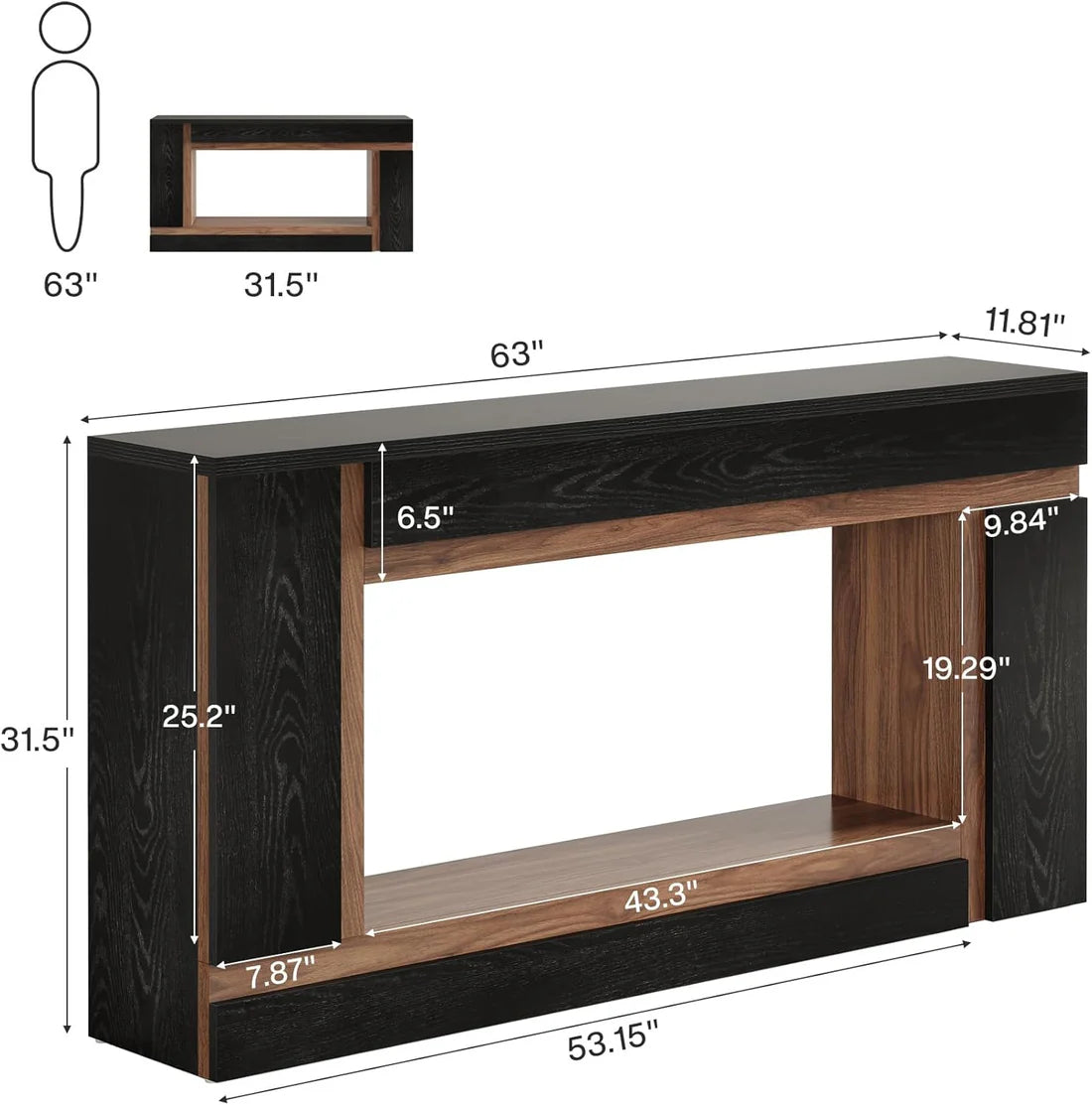Rectangular Console Table with Walnut Black Finish - 63 Inch