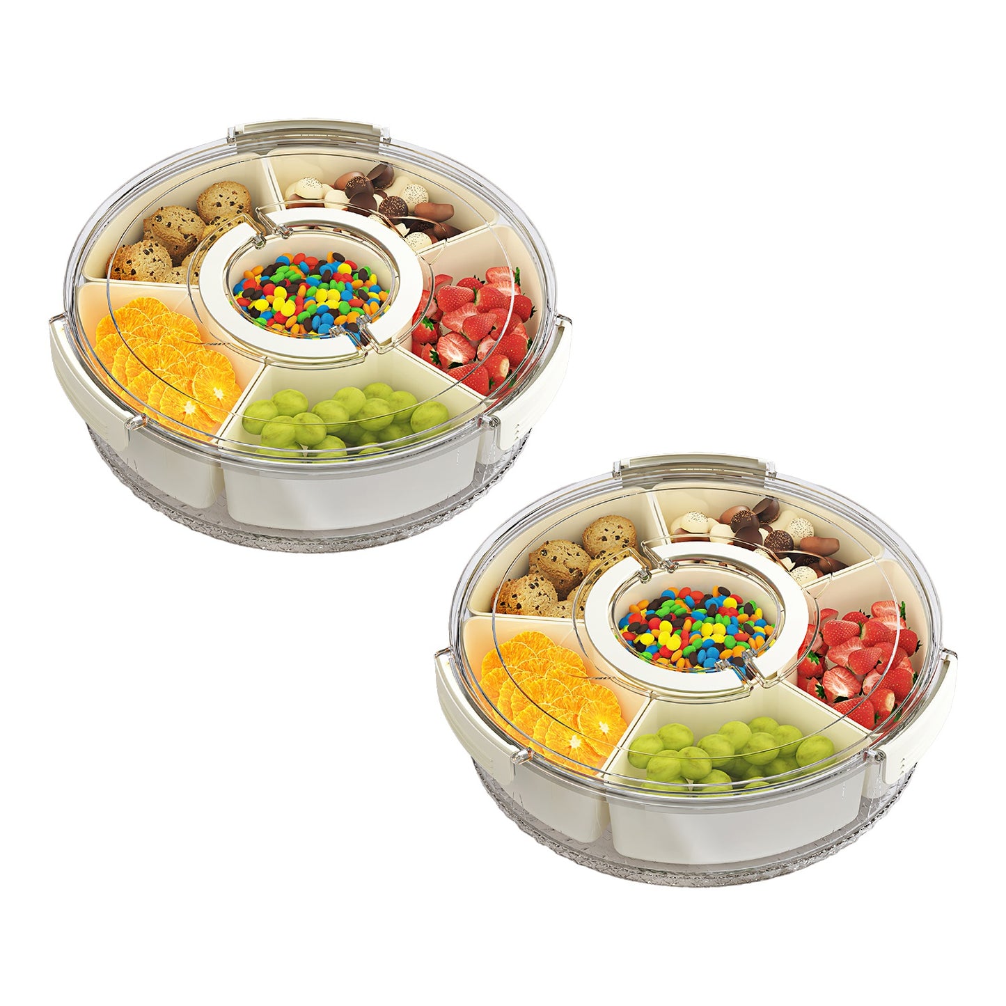 Divided Serving Tray with Lid & Handle - 360° Rotatable Snack Box