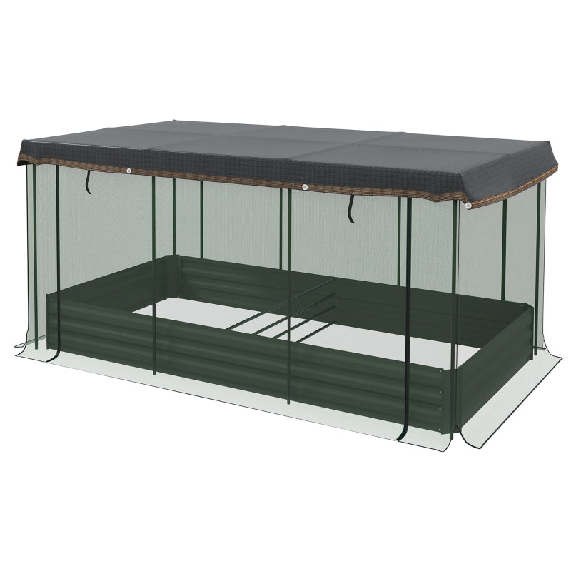 Galvanized Steel Planter Box With Crop Cage And Shade Cloth, Raised