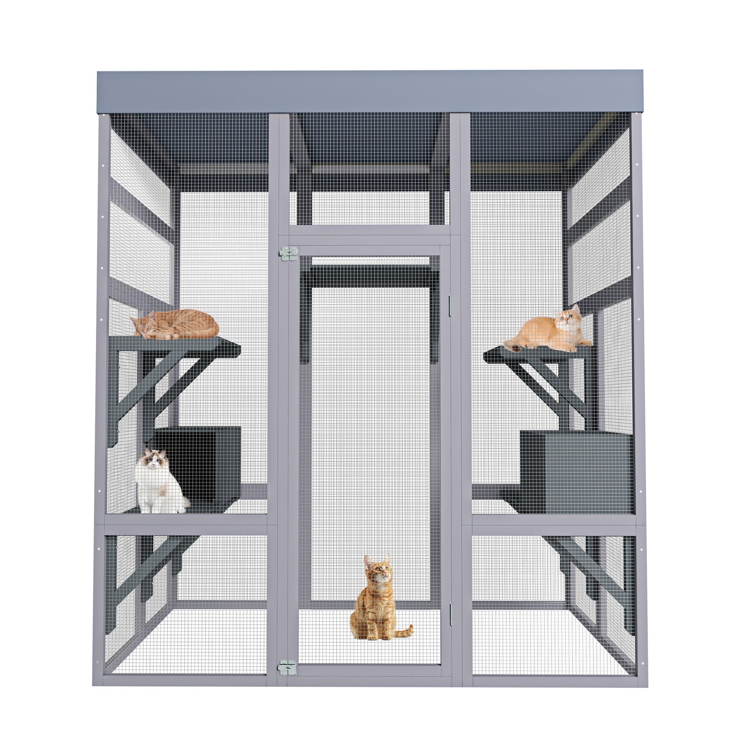 62.6-Inch Wooden Cat Enclosure with Water-Resistant Cover and Multiple Platforms