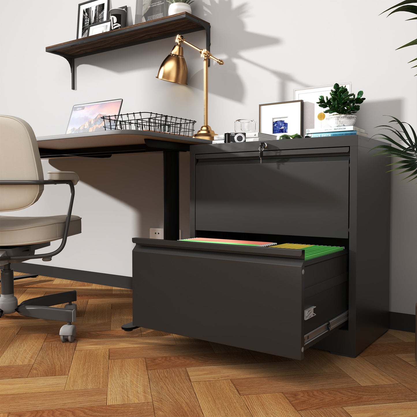 2 Drawer Lateral File Cabinet With Lock, Metal Filing For Home