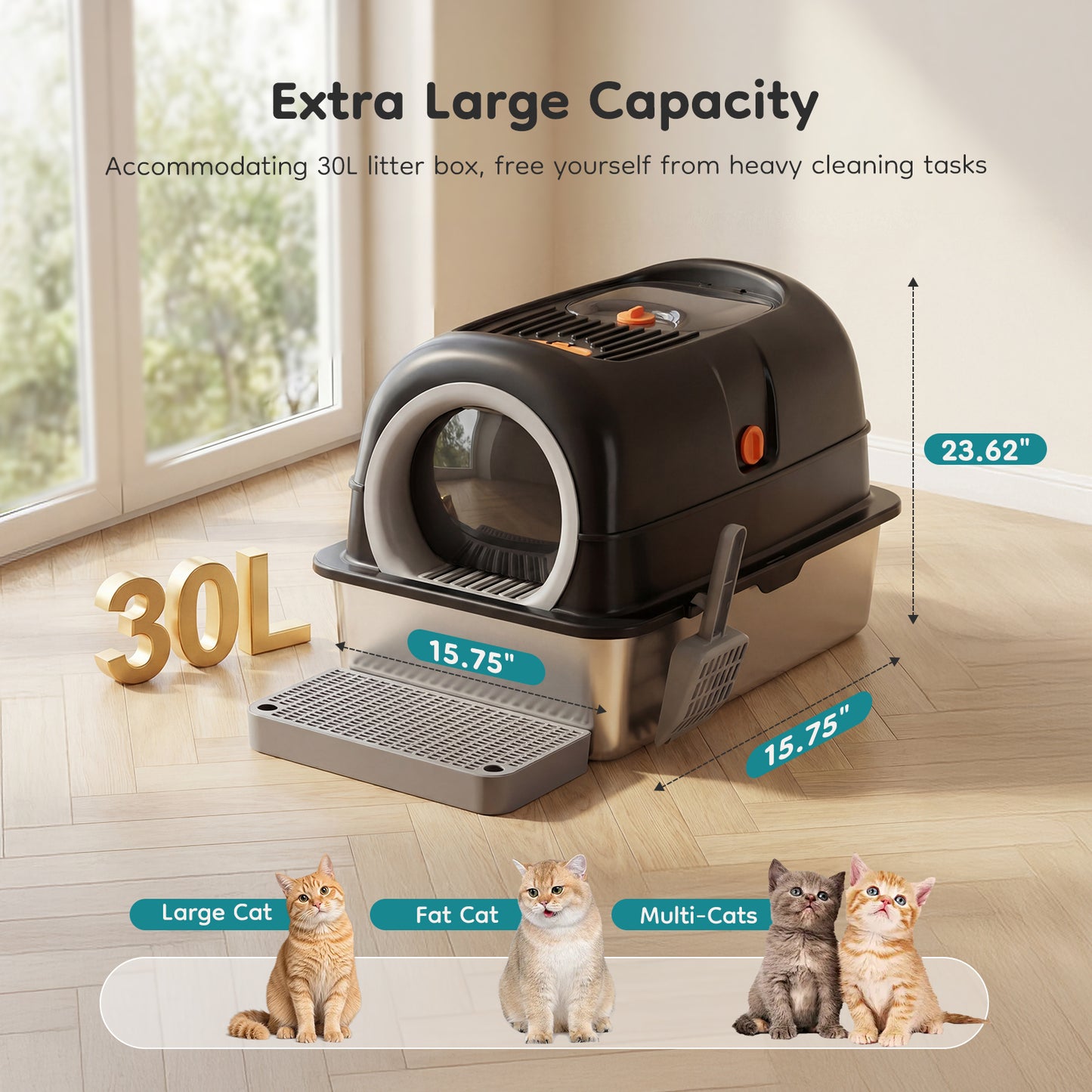 Double-Entry Convertible Cat Litter Box with Lid and Storage