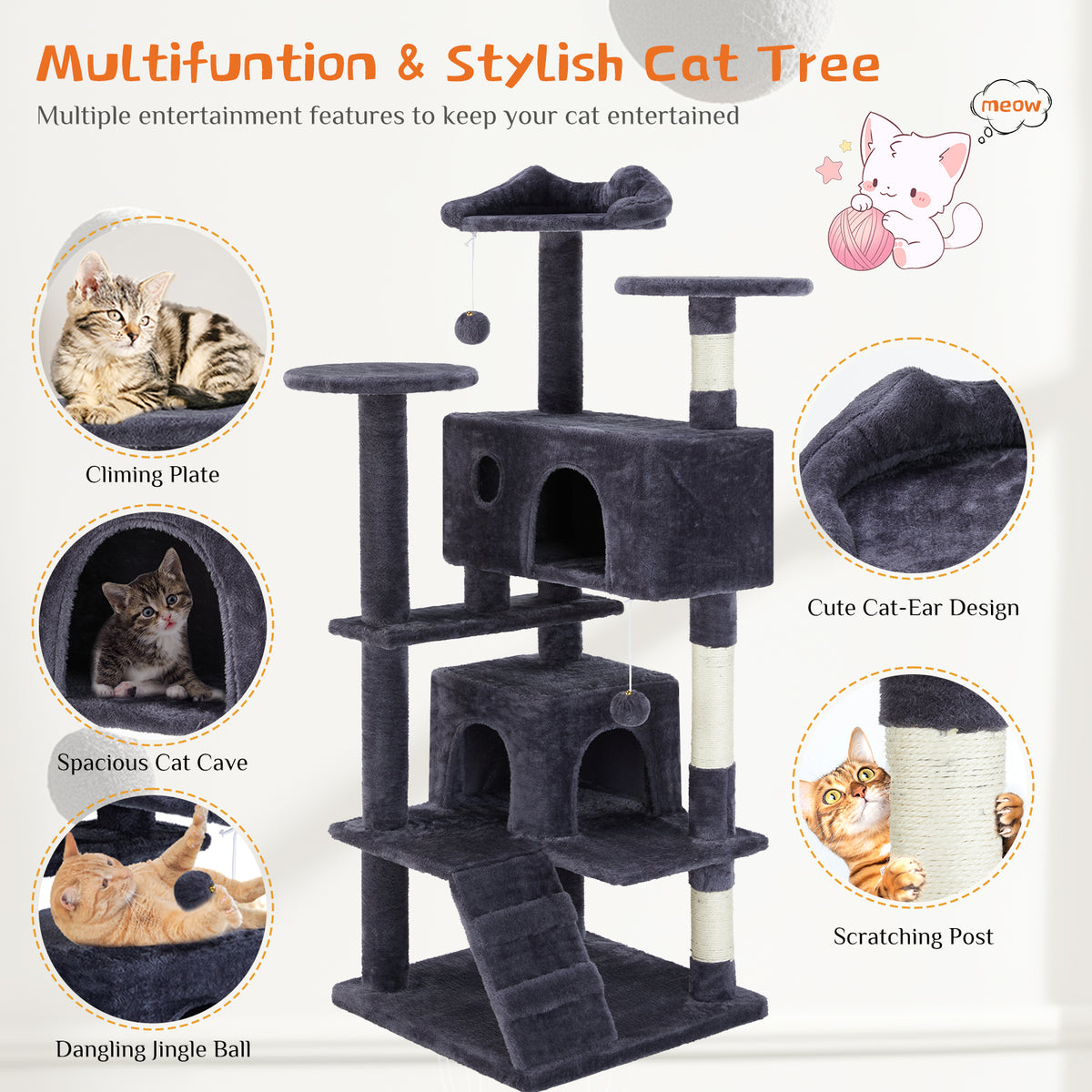 Multi Functional Cat Treehouse & Climbing Frame for Cats - Large Play Structure
