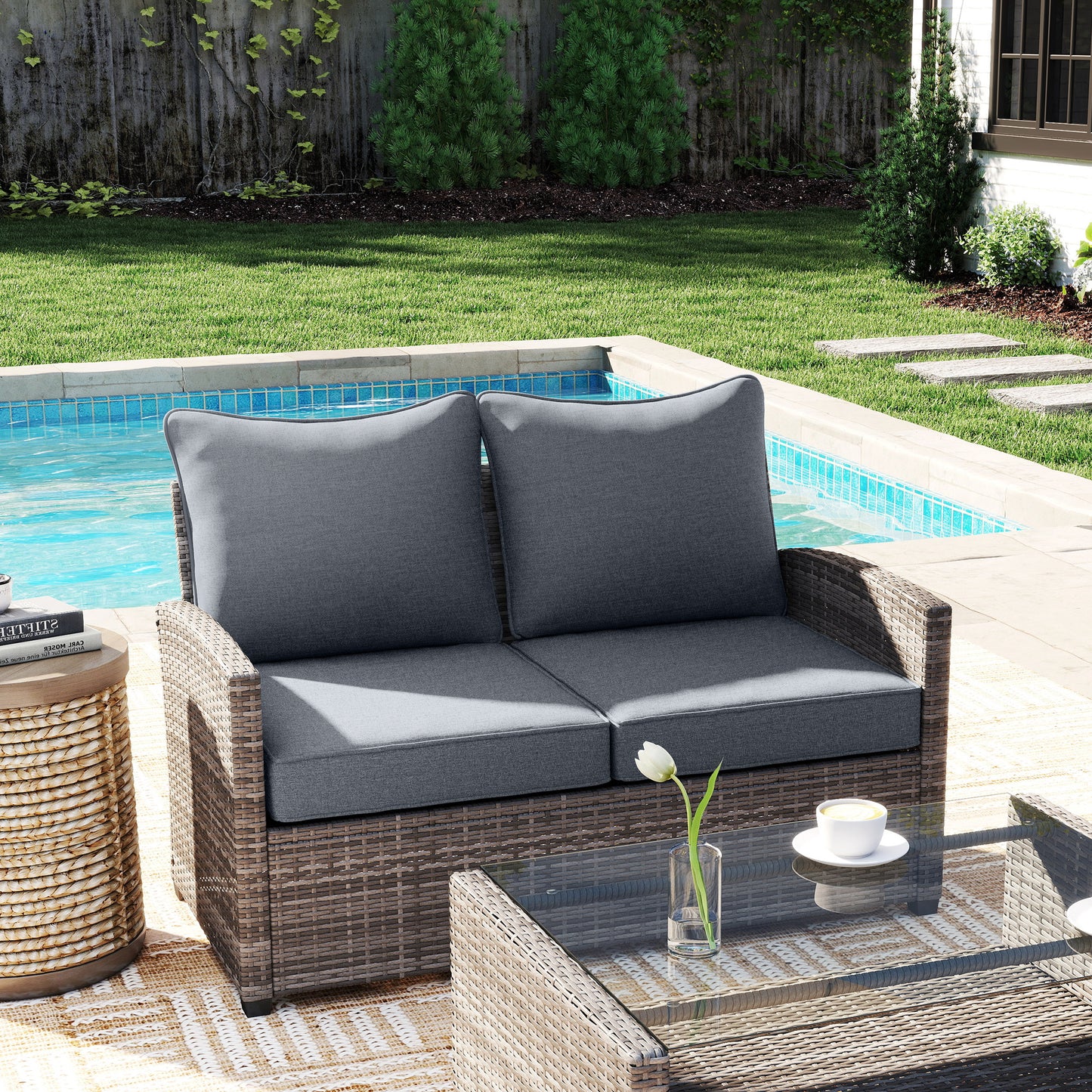 Outdoor Chair Cushion Set with Backrest – Gray, Fade Resistant