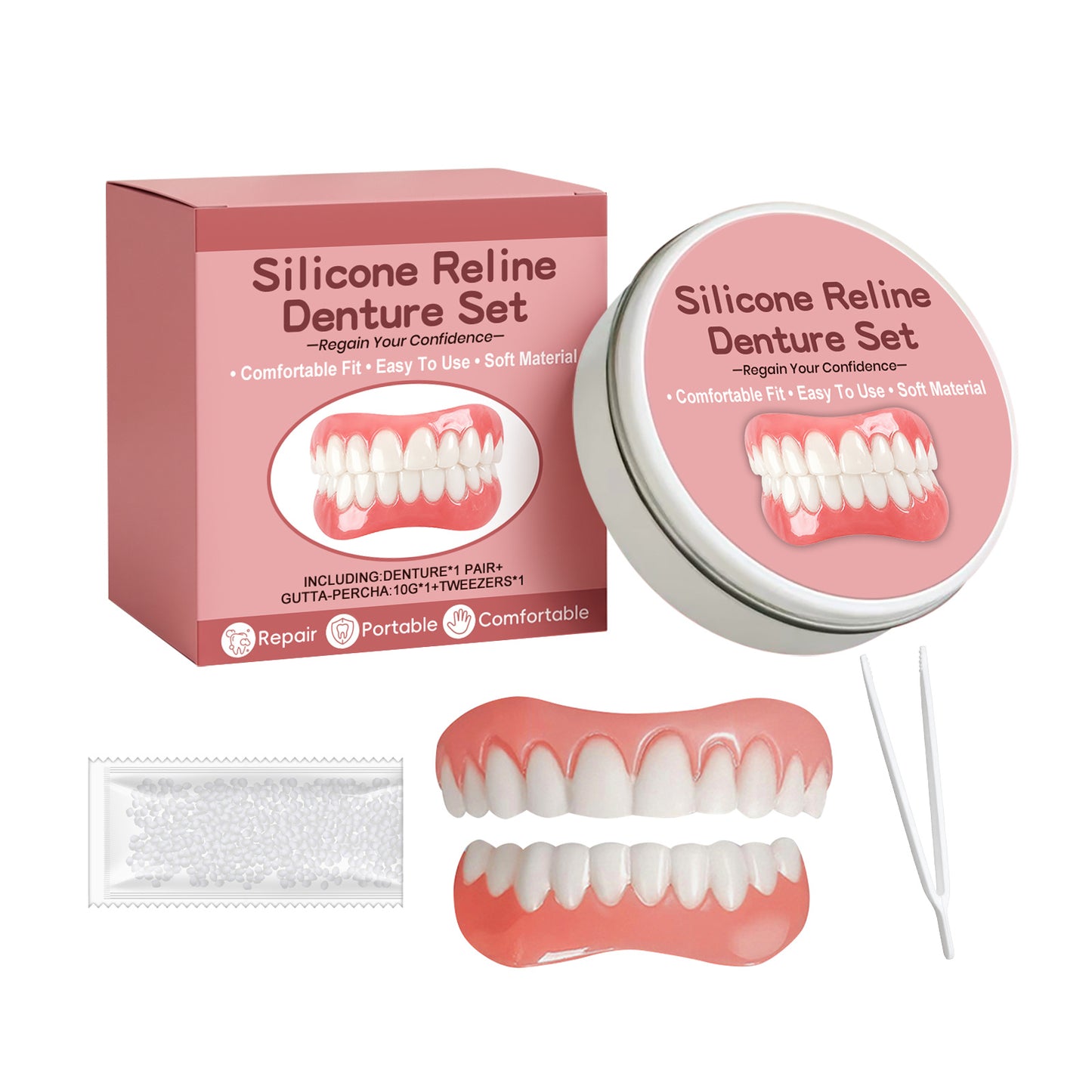 Silicone Denture Reline Kit - Replaces Denture Set for Better Fit