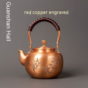 Copper Tea Brewing Pot with Manual Mechanism Antique Style Kitchen Water Kettle