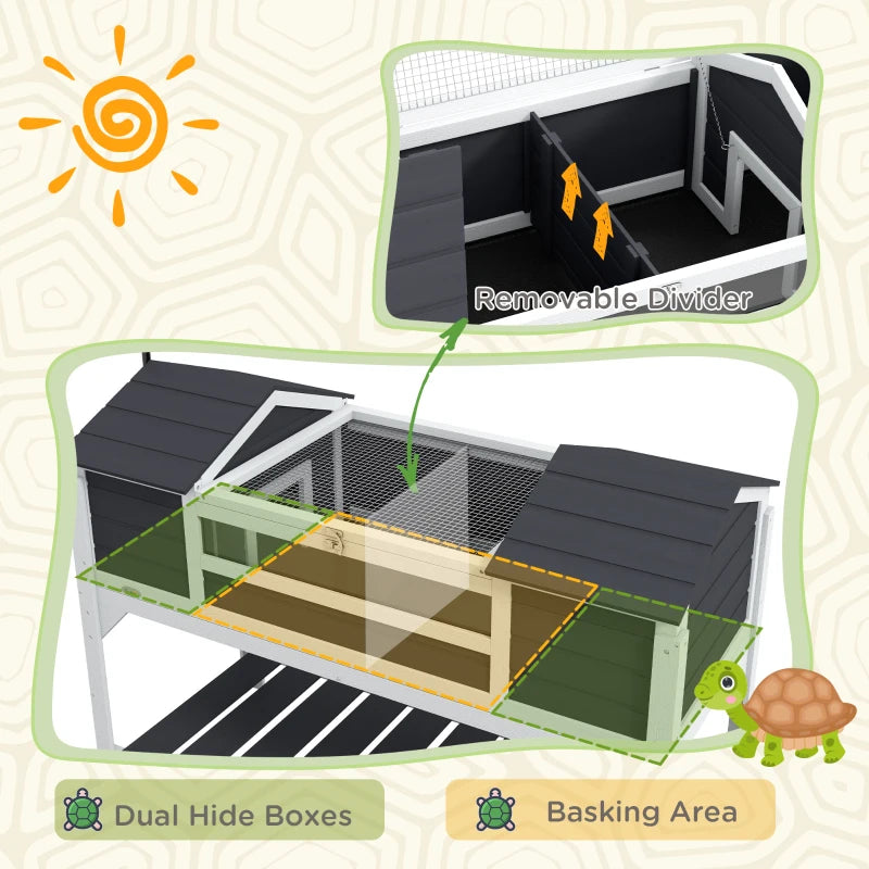 Pet Tortoise House with Adjustable Lamp Holder & Storage Shelf - Gray