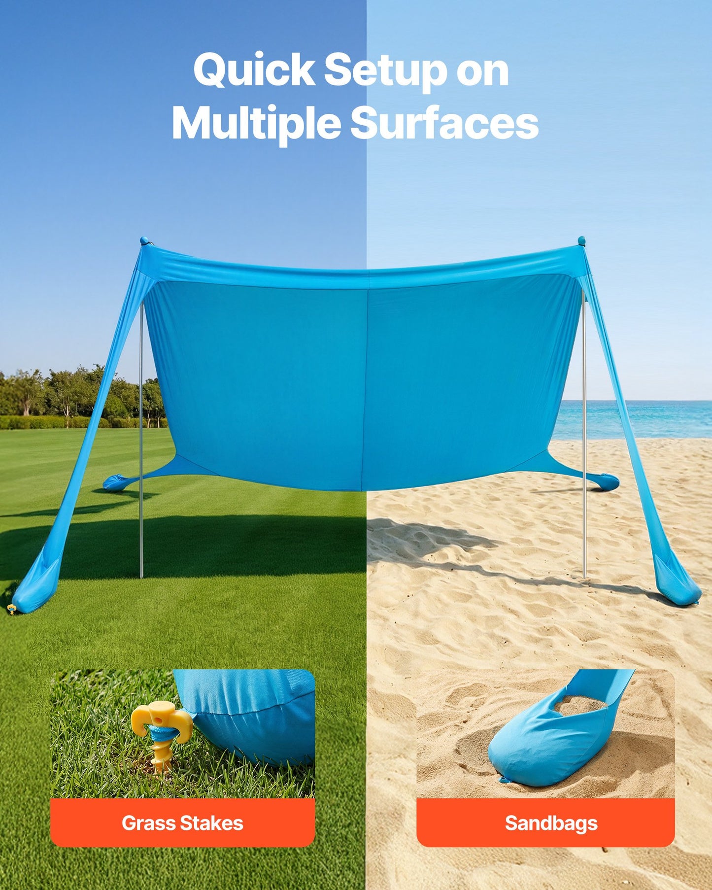 Beach Tent Sun Shelter with UPF50+ Protection, 11x11 ft Pop-Up Canopy, Sandbags & Poles
