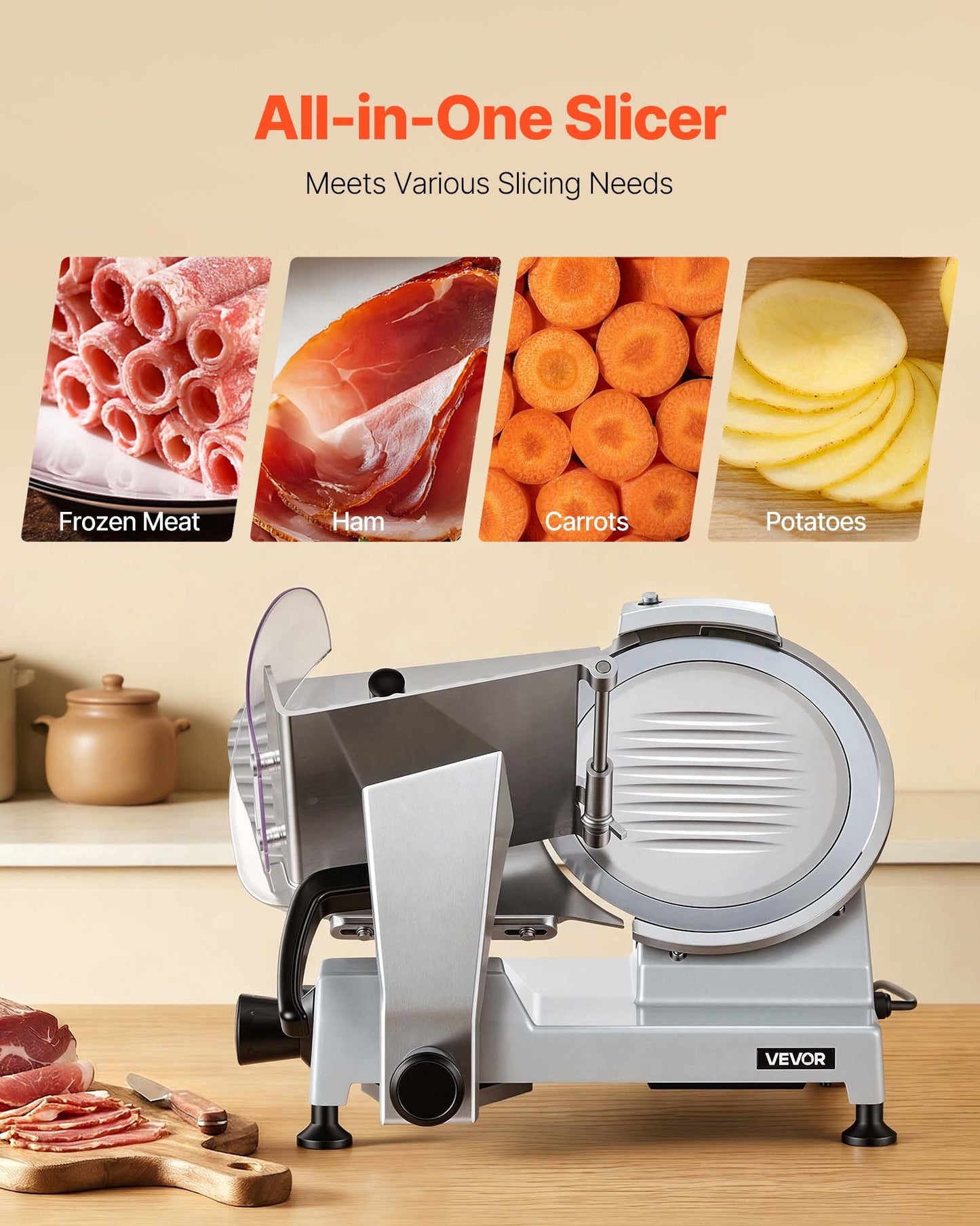 10-Inch Commercial Electric Meat Slicer with Adjustable Thickness, Carbon Steel Blade — Black