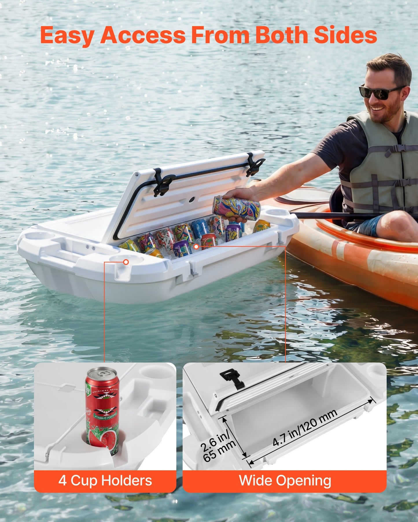 Floating Cooler 40 Qt Ice Chest with Dry Storage & Tow Rope - Water & Land Use