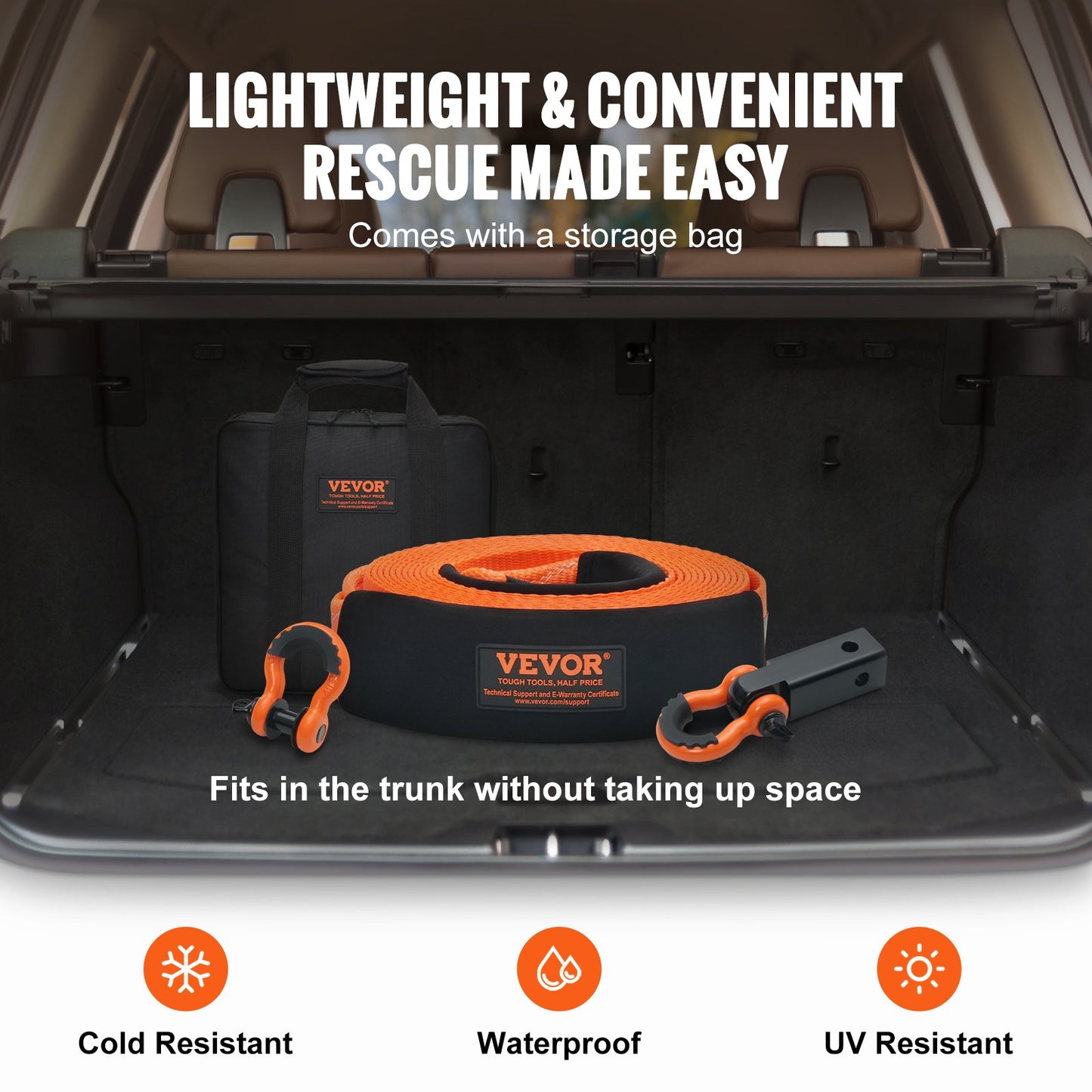 Heavy Duty Tow Strap Kit 36,000 lbs Winch Strap with D-Rings & Shackle - 30ft Orange