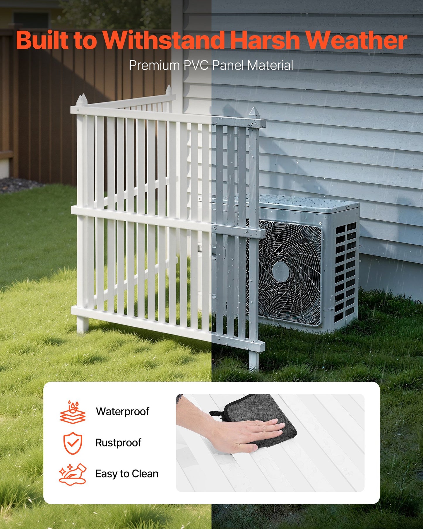 Outdoor Privacy Fence Panels - Vinyl Enclosure for Air Conditioner & Trash Cans - 36x45 Inches, Black