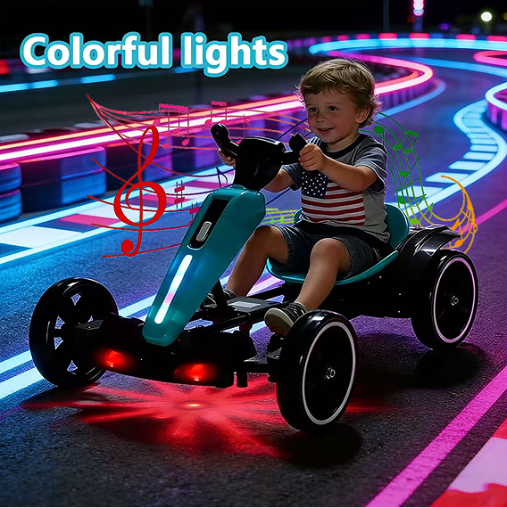 12V Electric Kids Pedal Go Kart with Adjustable Seat - Light Blue