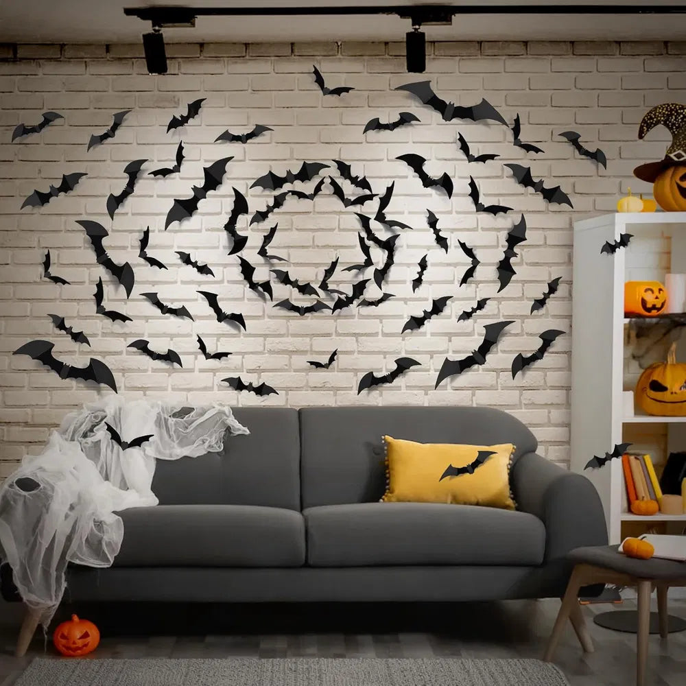 Halloween Bat Decorations - 100pcs 3D Wall Stickers for Parties