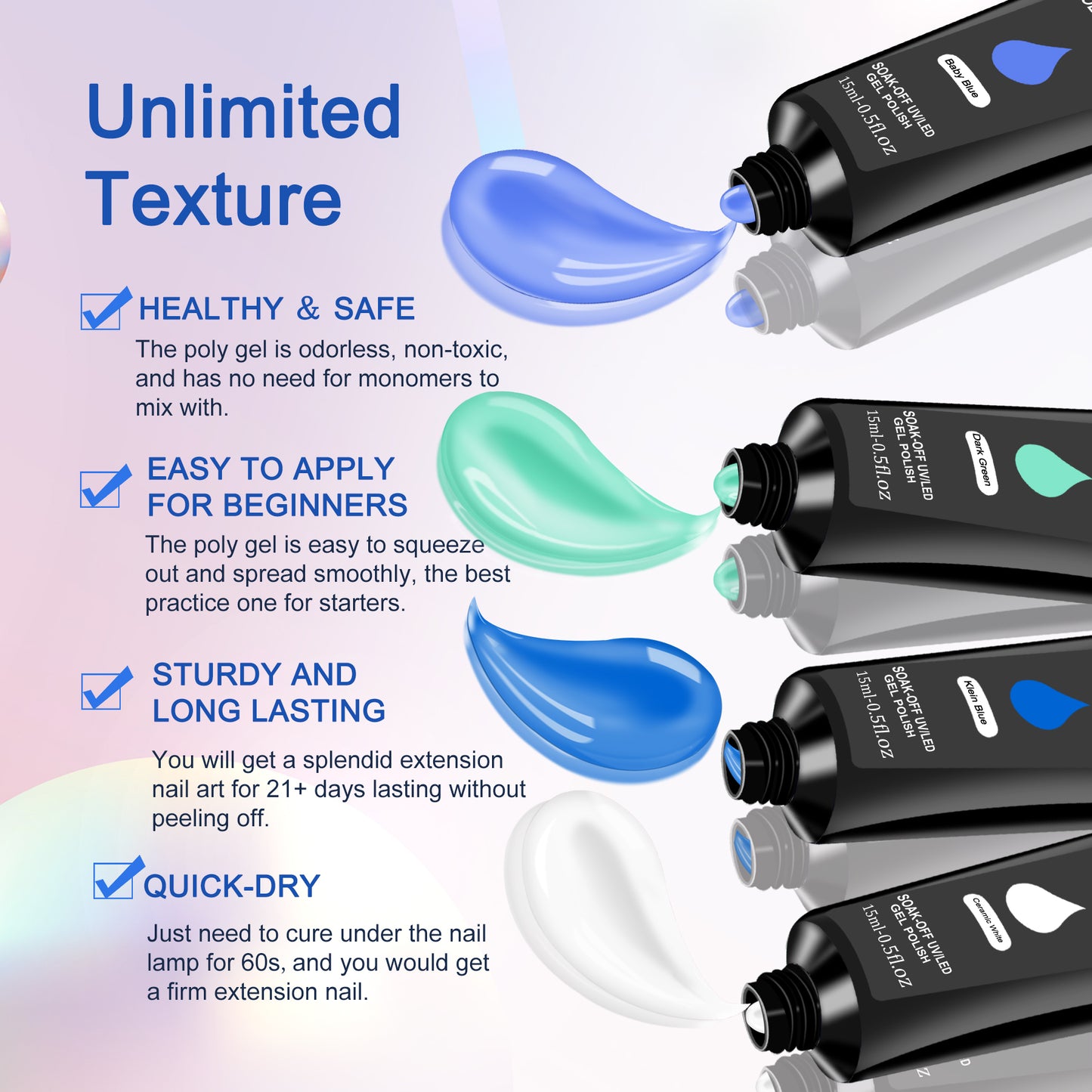 6-Color Polygel Nail Extension Kit with UV Lamp & Complete Starter Tools
