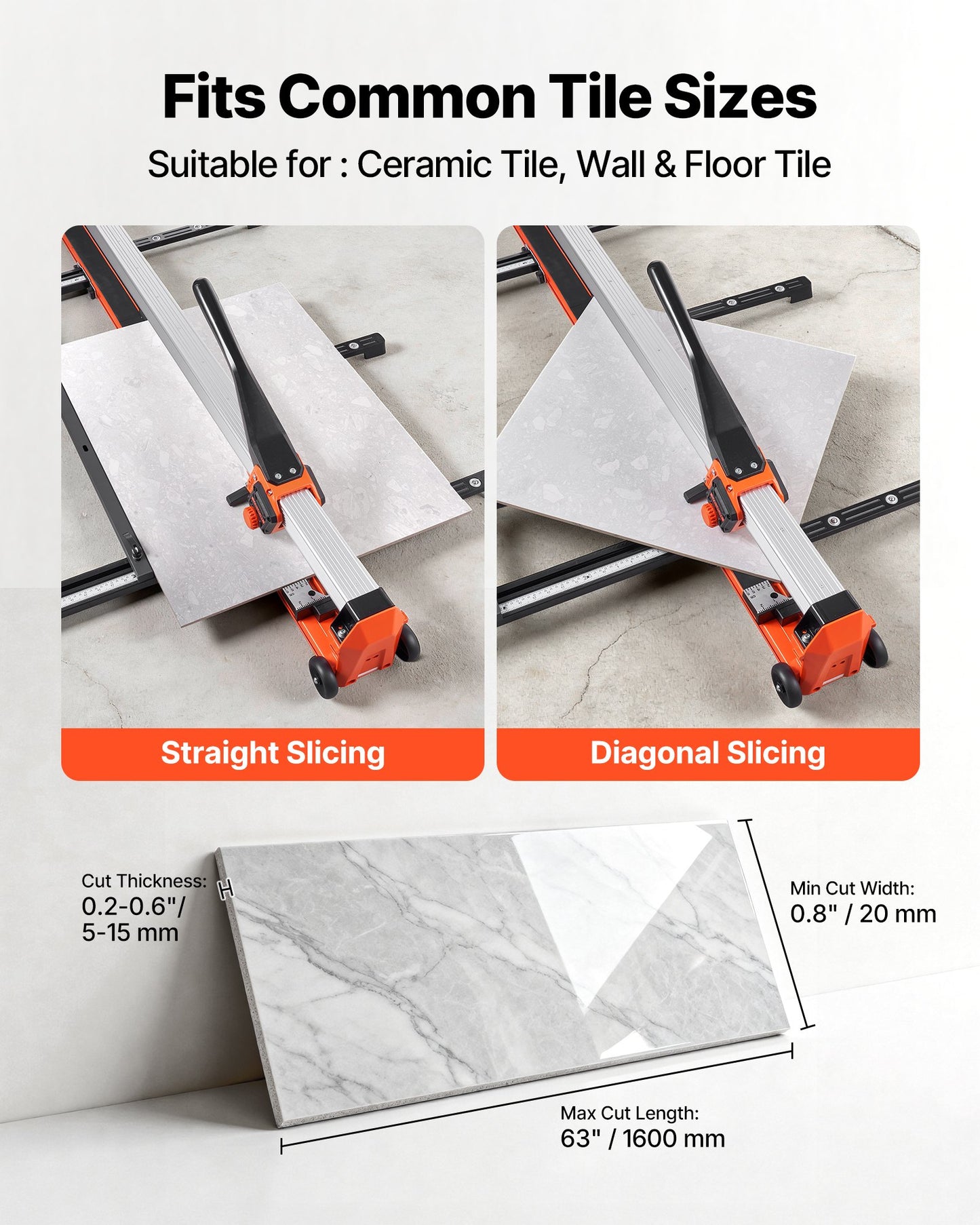 63-Inch Manual Tile Cutter with Upgraded Rail & Dual Wheels for Ceramic, Floor & Wall Tiles