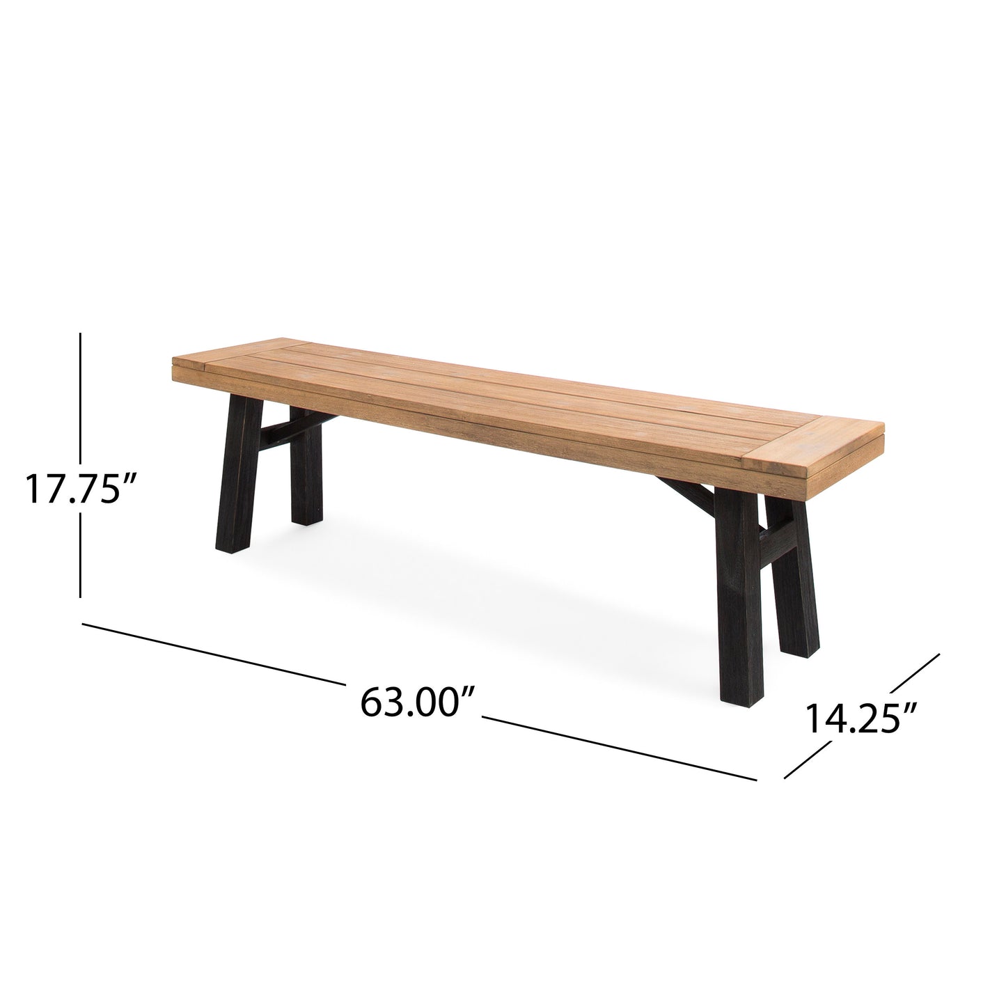 Outdoor Bench Set of 2 - Slat Panel Design, Acacia Wood, Grey