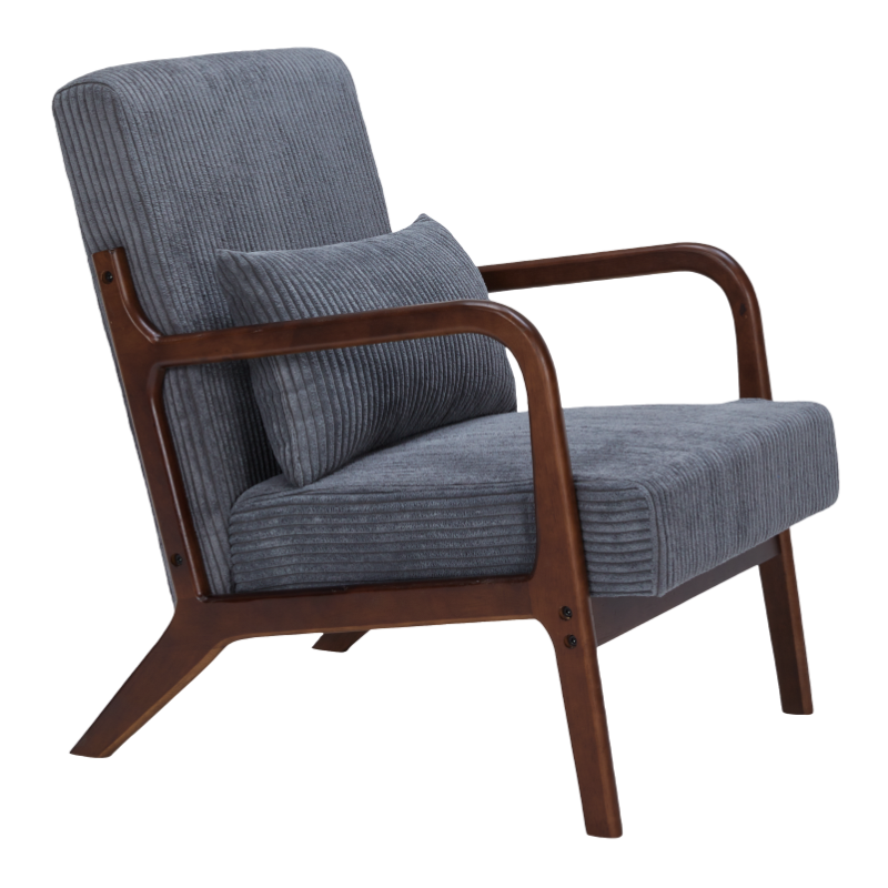 Mid-Century Modern Accent Chair - Antique Dark Grey Upholstered Armchair