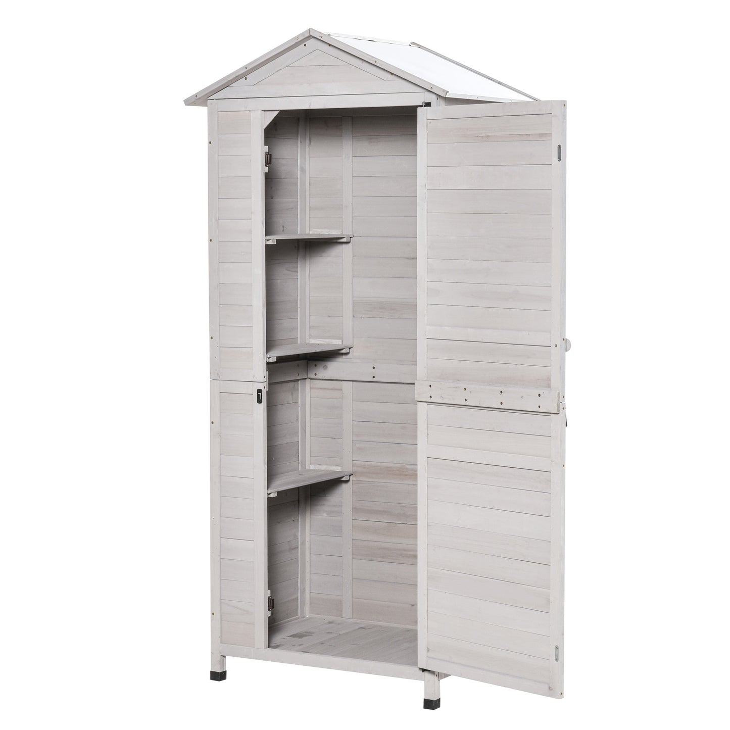 Wooden Garden Storage Cabinet 4-Tier Lockable Shed with Foot Pad Handle
