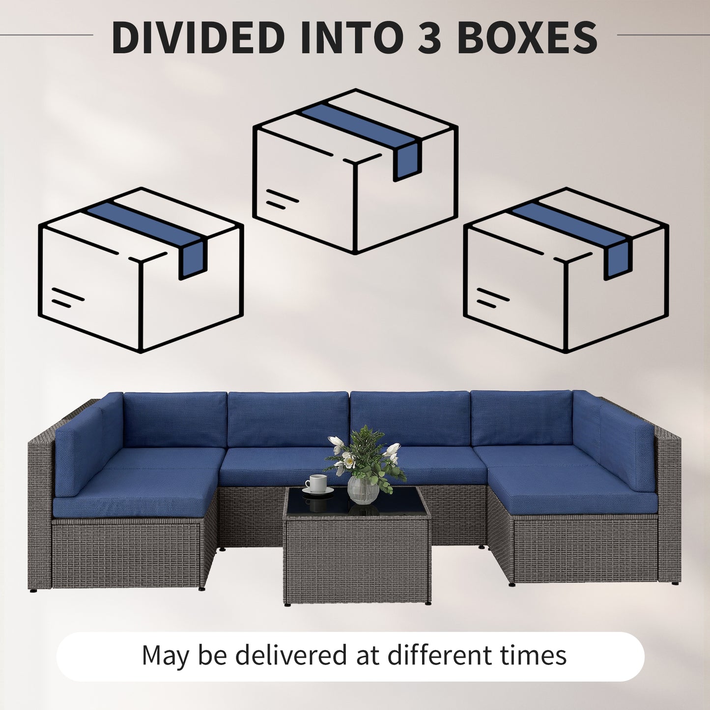 7-Piece Outdoor Rattan Sofa Set with Glass Coffee Table