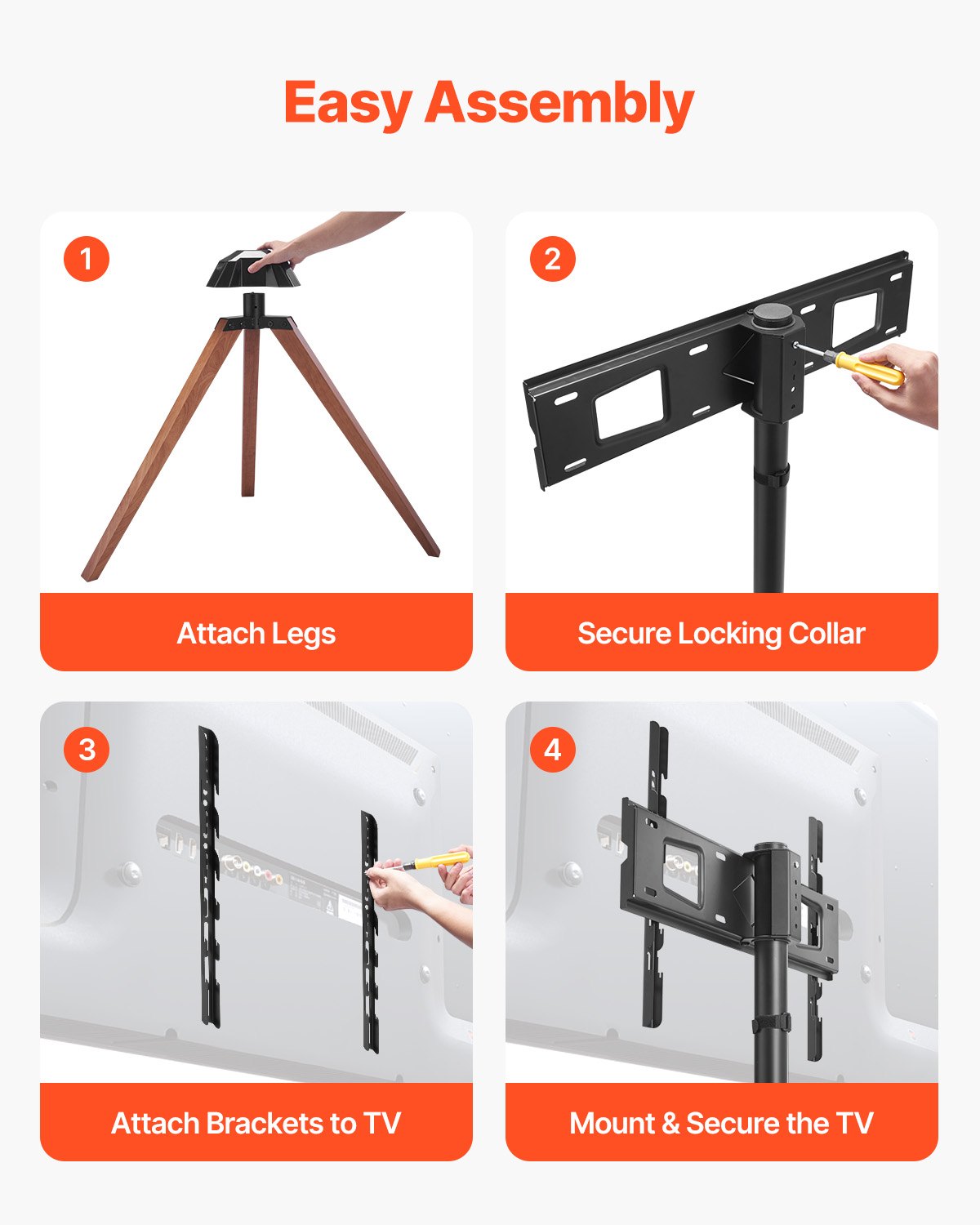 Portable Tripod TV Stand for 40-65 Inch TVs - Oak Wood Legs