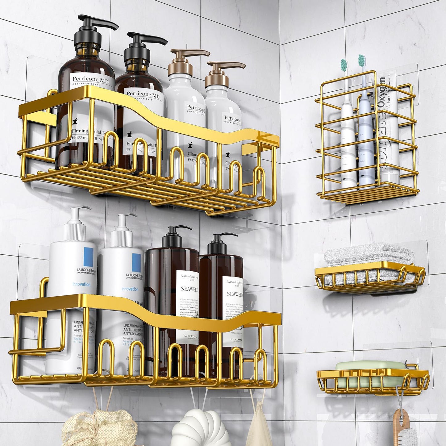 Five-Piece Bathroom Storage Rack Set - Stainless Steel Modern Organizer