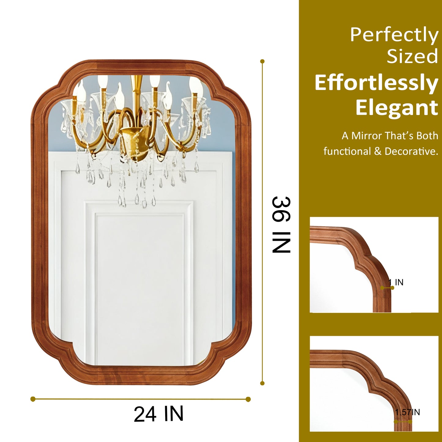24" x 36" Yellow Brown Solid Wood Decorative Mirror - Rounded Corners