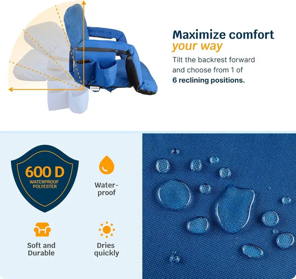 Heated Stadium Seat with Back Support - 25" Wide - Royal Blue