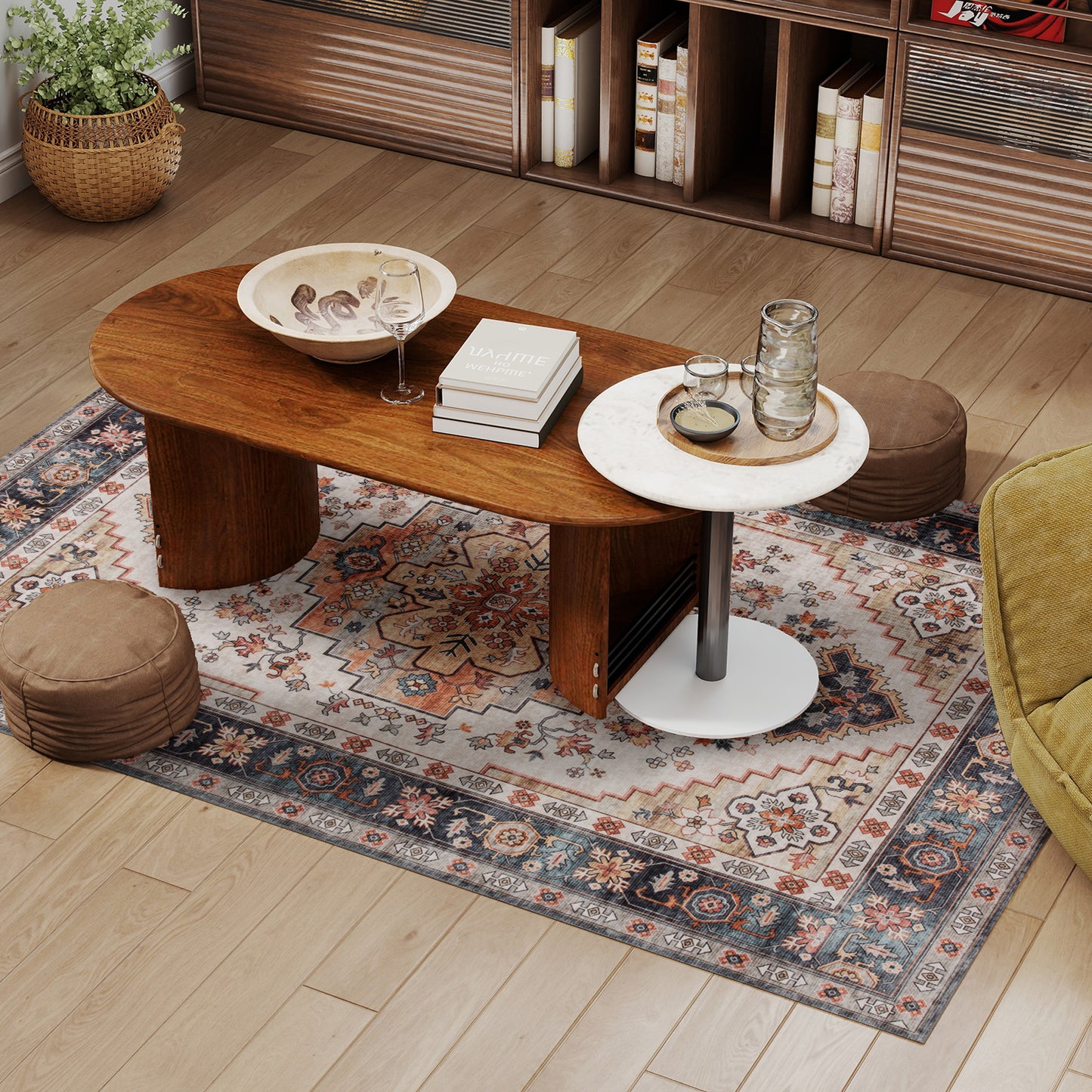 Boho Area Rug 4x6 - Machine Washable Non-Slip Design in Tawny Brown