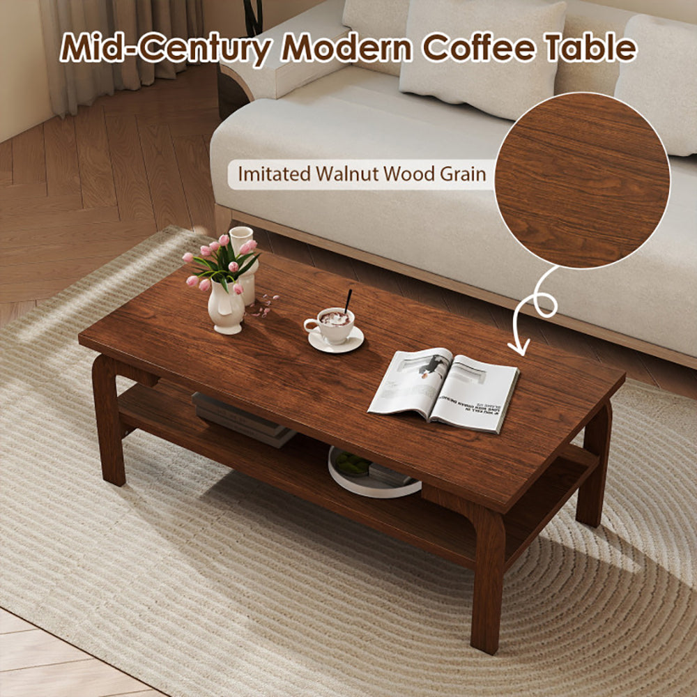 47 Inches Accent Rectangular Coffee Table Open Shelves Designed For