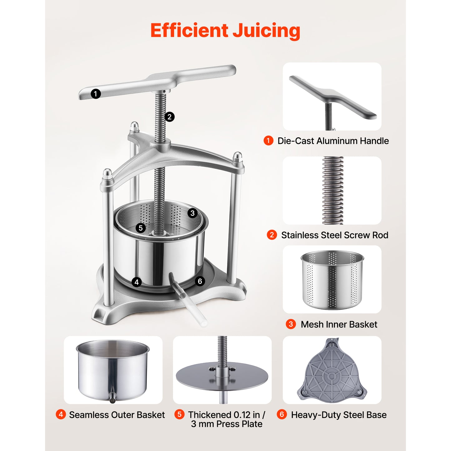 Stainless Steel Fruit Wine Press 0.8 Gallon Juice Maker for Home Brewing