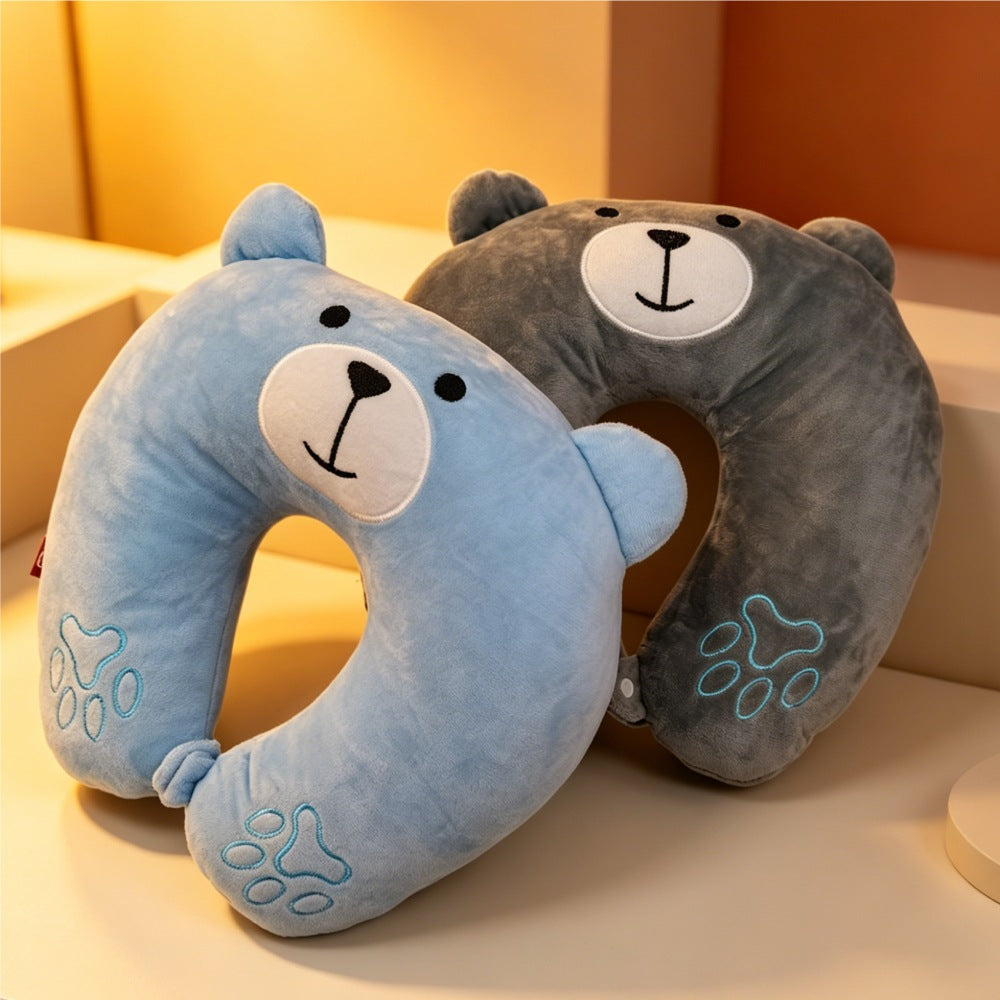 Cute Animal Travel Neck Pillow with Plush Support for Airplane Office