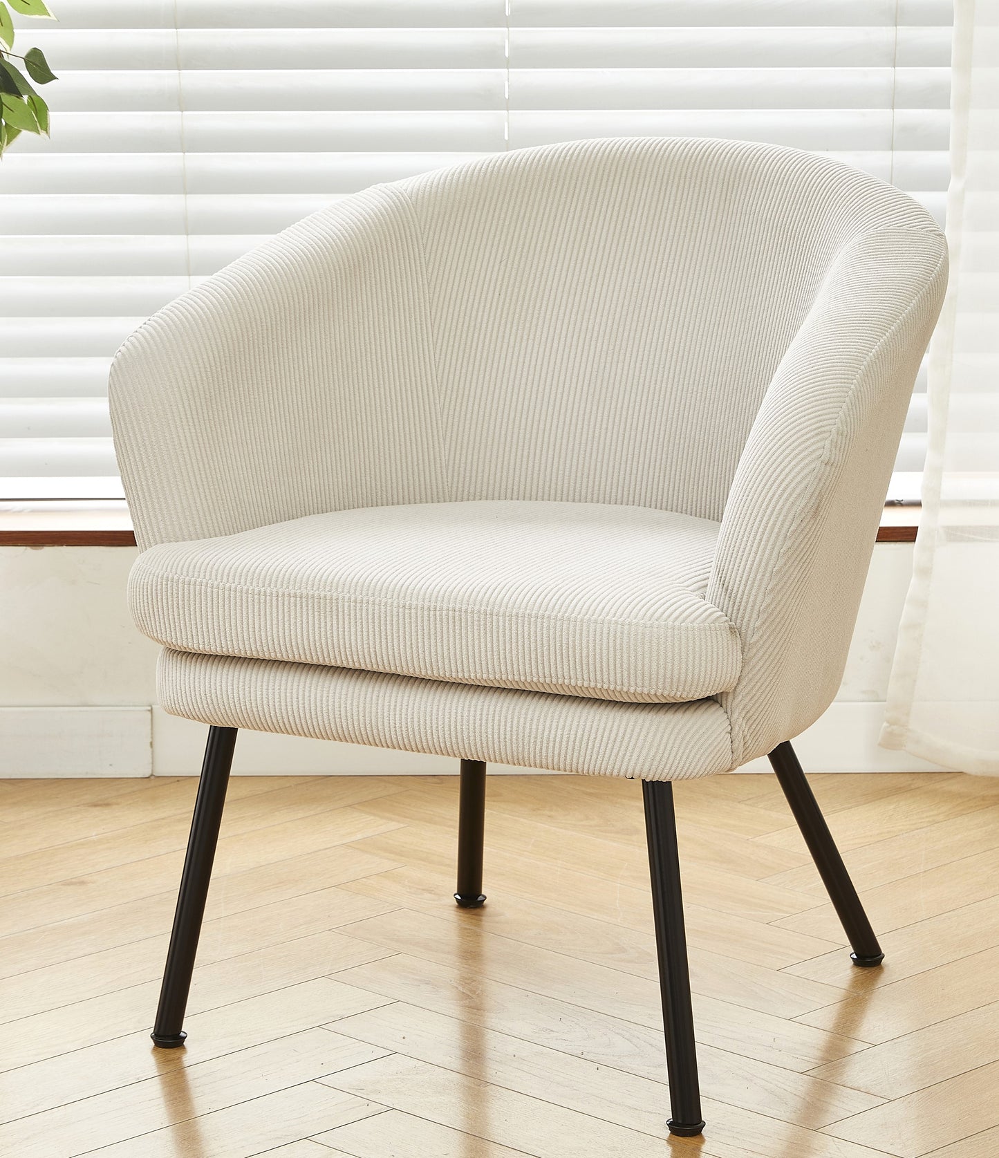 Corduroy Accent Chair With Black Metal Legs, Modern Upholstered