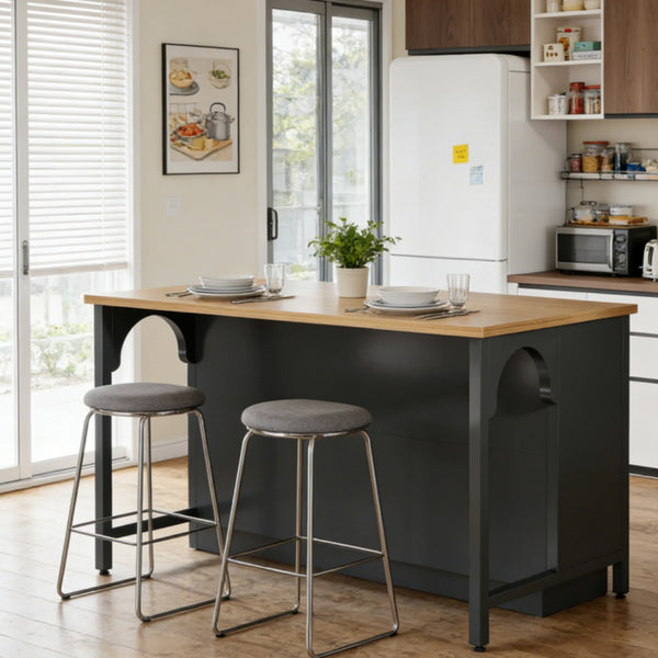 Kitchen Island with Storage - 3 Open Shelves, 55" Tabletop