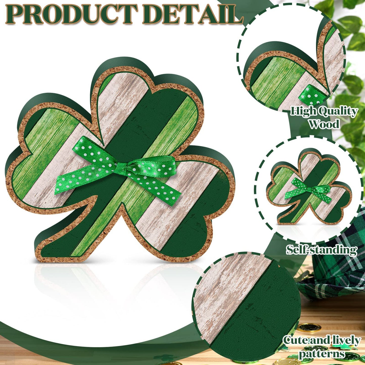 3 Pieces Festival Decoration Flowers for St. Patrick's Day - Green & White 12CM