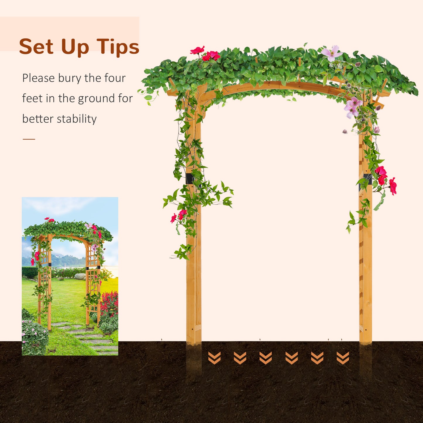 7.5 Ft Round Fir Wood Garden Arbor Archway for Climbing Plants