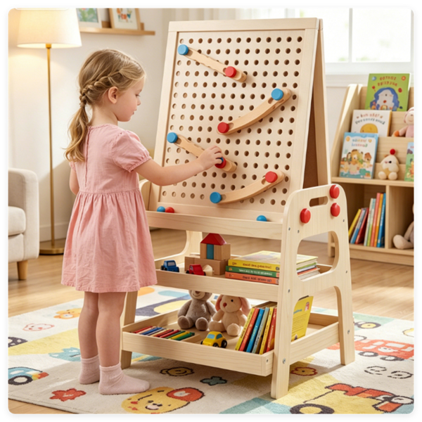 2-in-1 Kids Art Easel with Marble Run & Magnetic Whiteboard