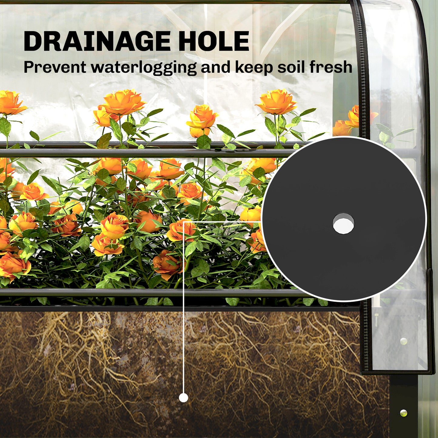 Raised Garden Bed with Greenhouse Cover, Metal Elevated Planter with Legs and Drainage, Black 1110x510mm