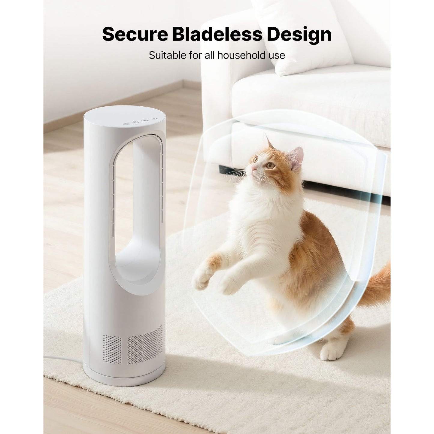 17-Inch Bladeless Desk Fan with Touch Control, 5 Speed & Timer