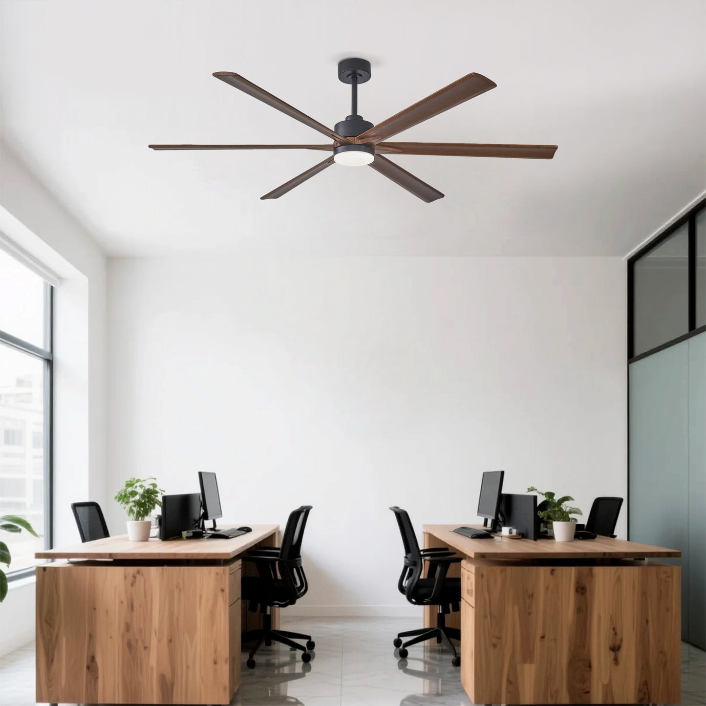 70-Inch Ceiling Fan with Lights - Quiet DC Motor, 6 Speed, Solid Wood Blades, Reversible - Matte Black