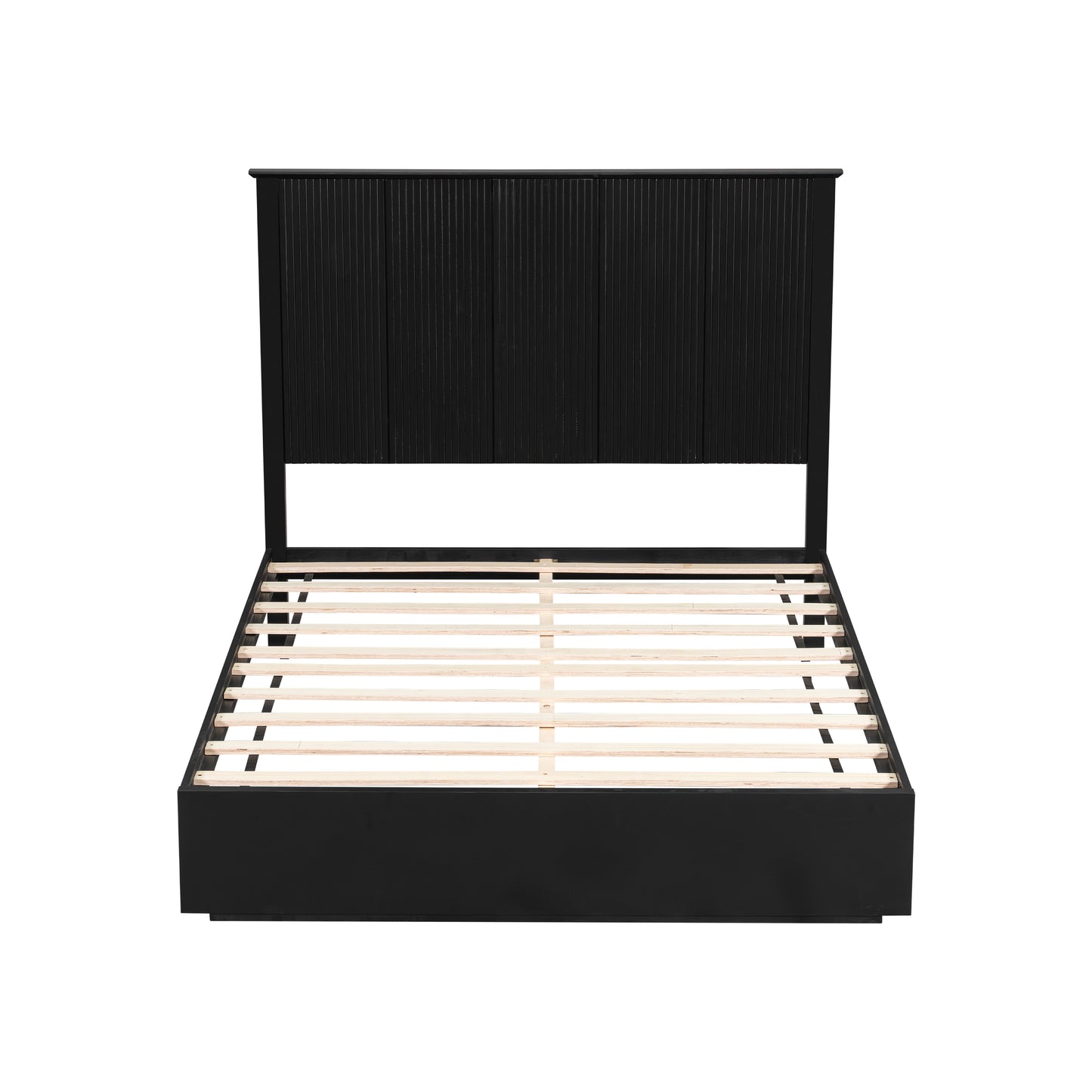 Stylish Queen Size Bed Frame - Black Solid Wood, 600lbs Capacity