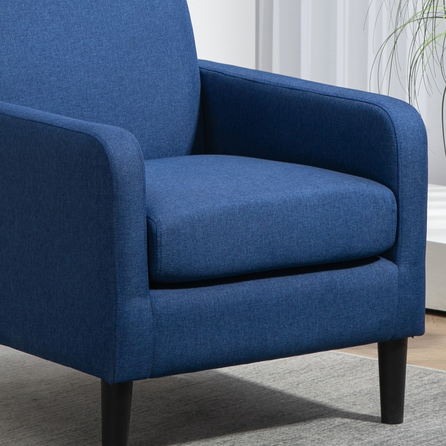 Faux Linen Upholstered Accent Chair, Modern Armchair With Solid Wood