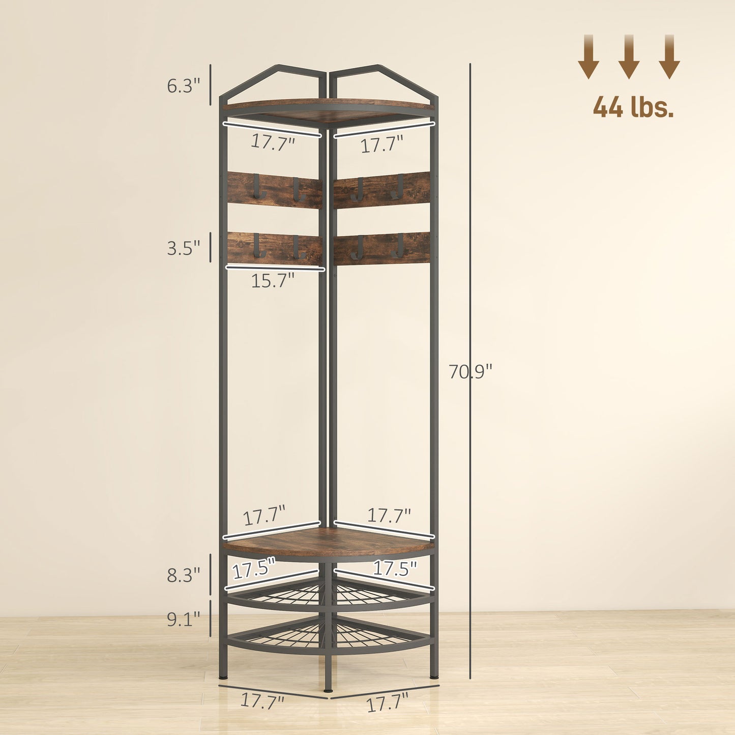 Industrial 4-Tier Coat Rack Hall Tree with Shoe Storage