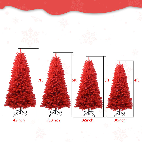 7ft Red Christmas Tree - PVC Branch Tips, Hinged & Foldable Base