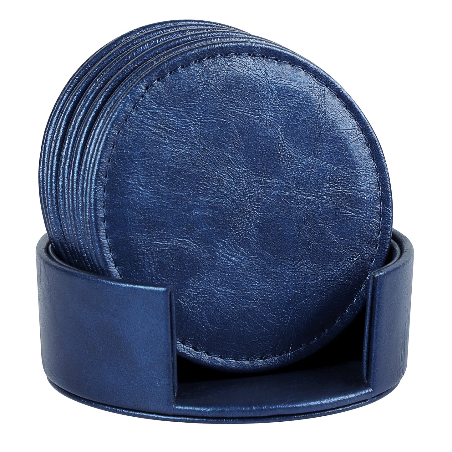 Leather Coaster Set - Heat-Insulating Brown Leather 6-Piece Round Coasters