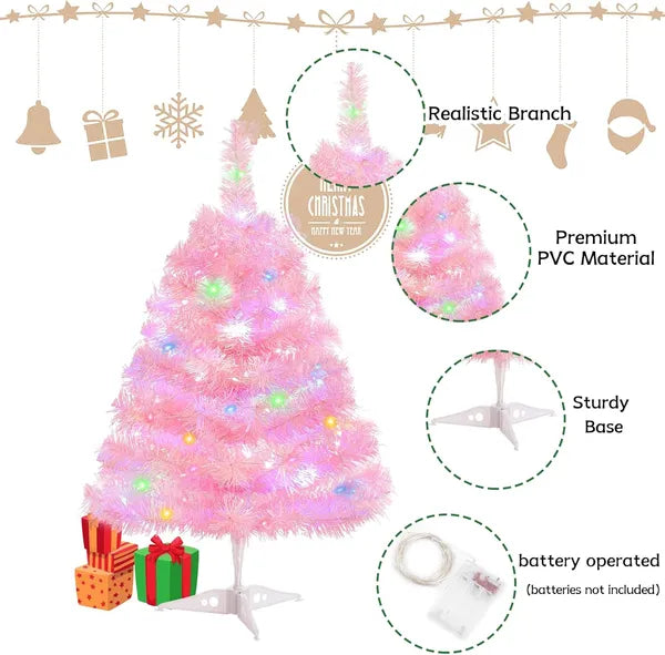 2FT Lighted Pink Artificial Christmas Tree with Lights