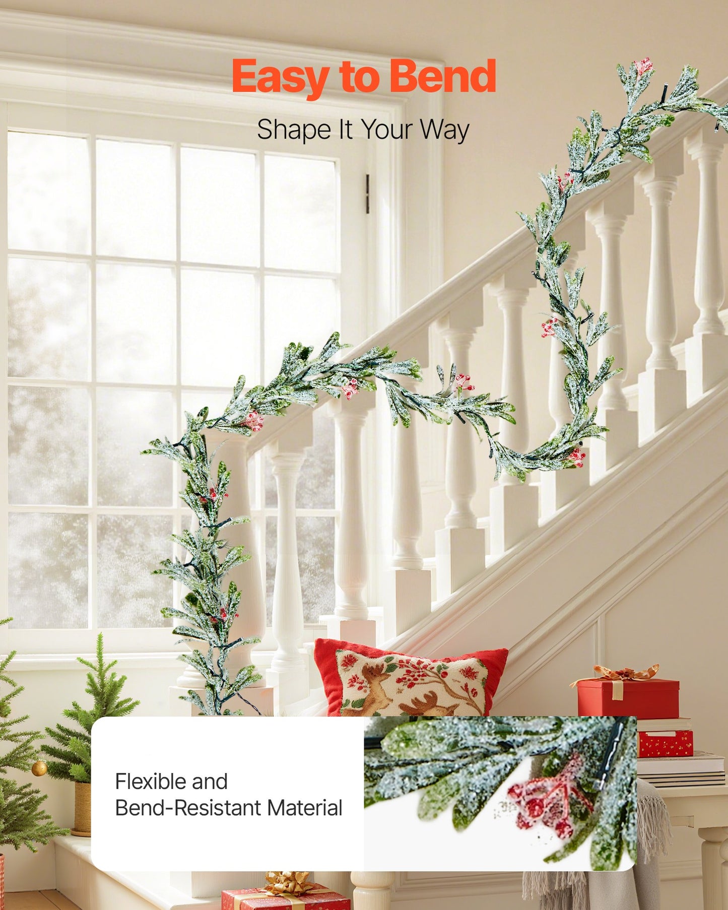 9Ft Christmas Garland with LED Lights, Realistic Vines & Berries, Green