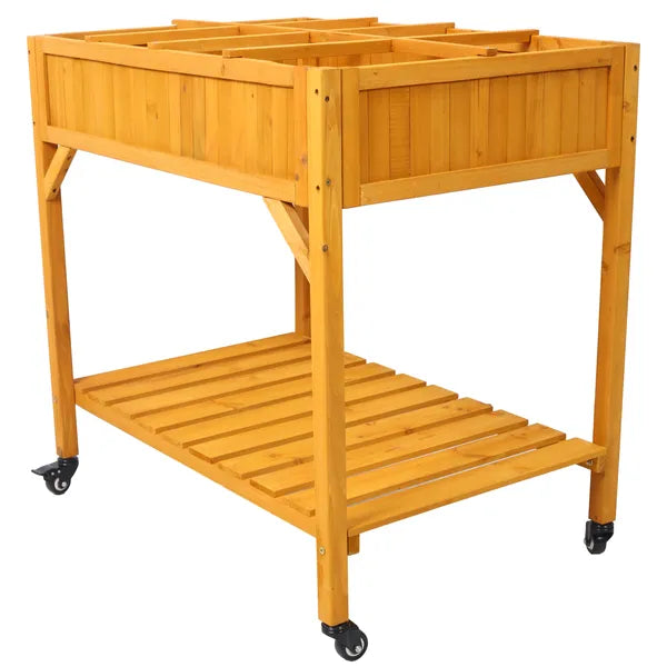 Mobile Raised Garden Bed with Storage Shelf & Locking Wheels